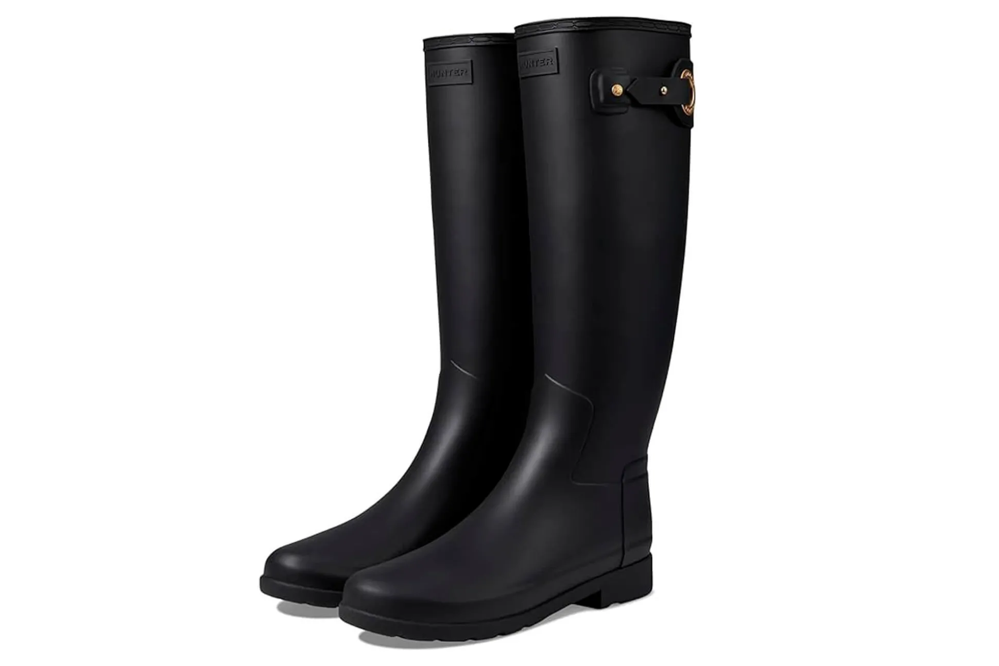 Cheap Hunter Rain Boots Refined Tall Gears On Eyelet Buckle Black